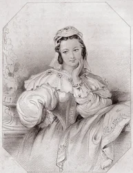 Beatrice, sobrina de Leonato (Mucho ruido y pocas nueces) - de la Galería de mujeres de Shakespeare, colección de cuarenta y cinco retratos serios por artistas tempranos de Londres, enriquecidos con registros críticos y literarios, circa 1838