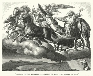 "He aquí que apareció un carro de fuego y caballos de fuego" (grabado)