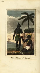 Hombre y mujer Bijogos de Cazegut (Islas Bissagos, Guinea-Bisáu, África Occidental)