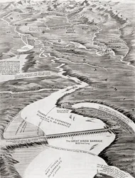 Vista aérea de Mesopotamia que muestra el proyecto de irrigación propuesto por William Willcocks, de Hutchinson