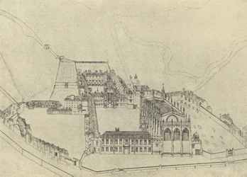 Vista aérea del colegio de Eton (grabado)
