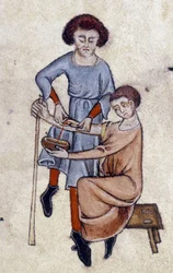 Derrame de sangre, del Salterio de Luttrell, c.1325-35 (vitela)