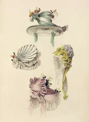 Sombreros para una ocasión, lámina de moda de Ackermanns Repository of Arts