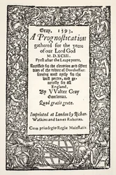 Borde con el globo en la base, una Prognosticación por Walter Gray, impreso por Watkins y Roberts, 1593