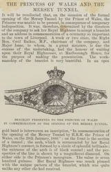 Brazalete presentado a la Princesa de Gales en conmemoración de la apertura del túnel de Mersey (grabado)