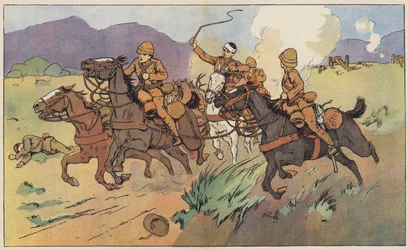 Valientes soldados salvando sus cañones del enemigo
