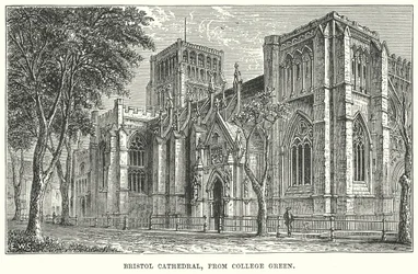 Catedral de Bristol, desde College Green (grabado)