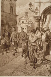 Highlanders británicos bienvenidos en una ciudad francesa, 1914-19