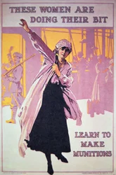 Cartel británico de la Primera Guerra Mundial para animar a las mujeres a trabajar en fábricas de municiones, ca. 1914-18