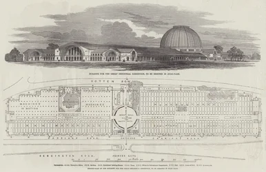 Edificio para la Gran Exposición Industrial, a ser erigido en Hyde-Park (grabado)