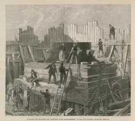 Construcción de la plataforma para el martillo de vapor de 25 toneladas de Nasmyth