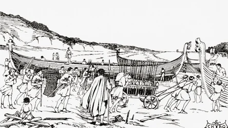 Construcción de los barcos para la invasión normanda de Inglaterra por Guillermo el Conquistador