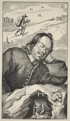 El sueño de Bunyan, frontispicio de The Pilgrims Progress por John Bunyan (1628-88), 4ª edición, pub. 1680