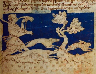 CCA-LitMs/D/10 fol. 2r Escena de caza, del Bestiario