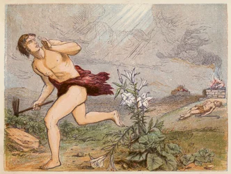 El asesinato de Abel por Caín (litografía en color)
