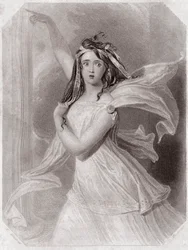 Cassandra (una profetisa) (Troilo y Crésida) - de la Galería de mujeres de Shakespeare, colección de cuarenta y cinco retratos serios por artistas tempranos de Londres, enriquecidos con avisos críticos y literarios, circa 1838