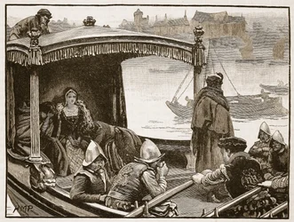 Catherine Howard siendo llevada a la Torre, ilustración de Cassells Illustrated History of England