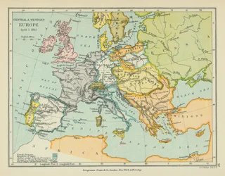 Europa Central y Occidental (litografía en color)
