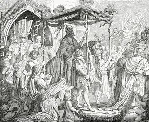Carlos IV, emperador del Sacro Imperio Romano, visitando al papa Urbano V en Aviñón en 1365