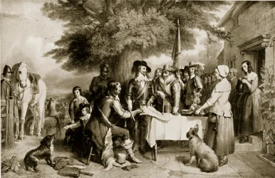 Carlos I en la víspera de la Batalla de Edgehill, 22 de octubre de 1642, ilustración de la Historia de la Nación Británica de Hutchinson, c.1923