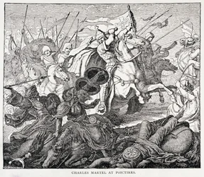 Carlos Martel (c.688-741) en Poictiers, de La historia de Francia, por Emile de Bonnechose, publicado por Ward, Lock and Co, Londres
