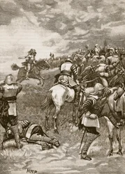 Carlos en la Batalla de Naseby, ilustración de Cassells Illustrated History of England