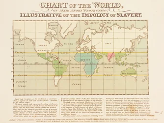 Mapa del Mundo, en la Proyección de Mercator, Ilustrativo de la Impolítica de la Esclavitud