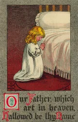 Niño a la hora de dormir recitando el Padrenuestro (litografía en color)