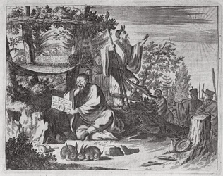 Hombres santos chinos, ilustración de una descripción de embajadas a China, 1690