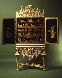 Gabinete y soporte de laca de exportación china de gesso dorado al estilo francés, inglés