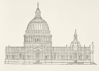 Primer diseño de Christopher Wren para la nueva Catedral de San Pablo después del Gran Incendio de Londres, de The National and Domestic History of England por William Hickman Smith Aubrey (1858-1916) publicado en Londres