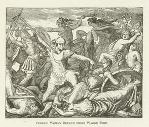 Mujeres cimbrias defienden su fortaleza de carros