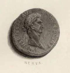 Moneda de la época de Nerva César Augusto