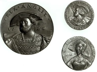 Monedas que representan a Enrique VIII y Ana Bolena (oro)