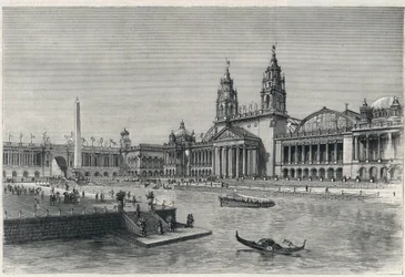 Feria Mundial Colombina o Exposición Mundial Colombina, La exposición de Chicago 1893: el salón de maquinaria - Grabado 1893 de 