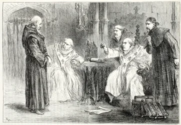 Conferencia entre Thorpe y Arundel, ilustración de La Historia del Protestantismo de James Aitken Wylie, pub. 1878