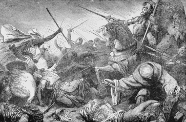 Conflicto con los sarracenos, de La historia de Francia, por Emile de Bonnechose, publicado por Ward, Lock and Co, Londres