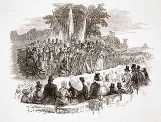 Concurso por el arpa de oro en el Eisteddfod Real de Denbigh, ante S.A.R. el duque de Sussex en 1828