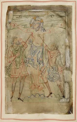 Algodón Tiberio C. VI, f.13 La Crucifixión, del Salterio de Tiberio, c.1050 (vitela)
