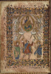 Cotton Vespasian A. VIII, f.2v Edgar ofrece estatuto a Cristo, ilustración de 