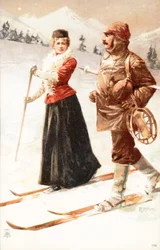Pareja esquiando