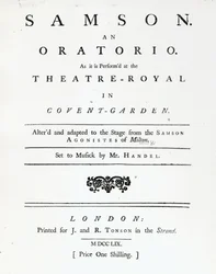 Portada de la partitura de Samson, un oratorio de Handel, publicada en 1759