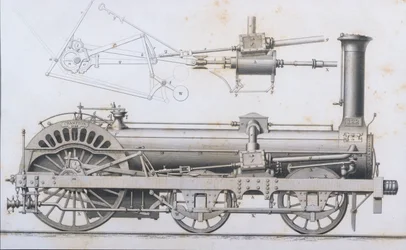 Locomotora de vapor de Crampton de Cyclopaedia of Useful Arts & Manufactures, editado por Charles Tomlinson, c.1880s