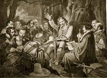 Cromwell antes de la Batalla de Dunbar, 1650, ilustración de la Historia de la Nación Británica de Hutchinson, c.1923