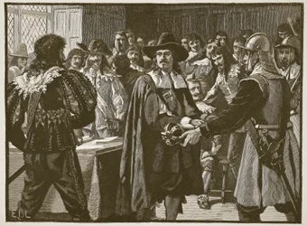 Cromwell disolviendo el Parlamento Largo, ilustración de Cassells Illustrated History of England