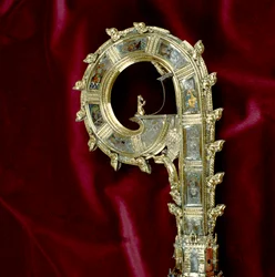 Gancho del báculo de William of Wykeham (c.1320-1404): lado de Pablo (plata dorada) (detalle)