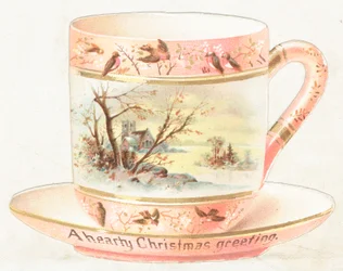 Taza y platillo con escena de nieve