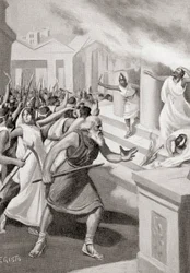 Cilón de Crotona liderando una revuelta contra los pitagóricos, c.509 a.C., de la Historia de las Naciones de Hutchinson, pub.1915