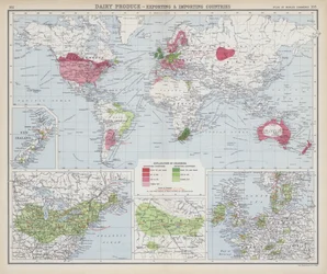 Productos lácteos, países exportadores e importadores (litografía en color)