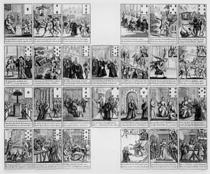 Baraja de cartas con escenas del reinado de la Reina Ana, 1704